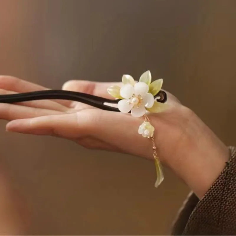 Jade Orchid Wooden Hairpin, image 16, spiritual ring