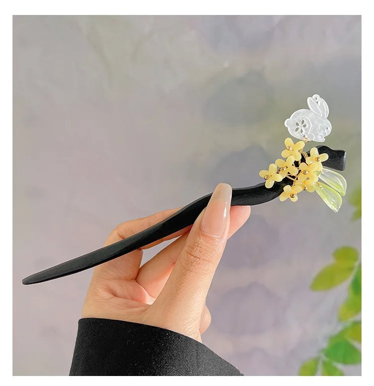 Jade Orchid Wooden Hairpin, image 11, spiritual ring