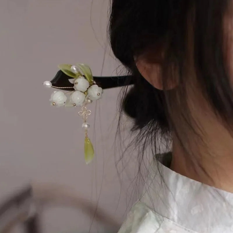 Jade Orchid Wooden Hairpin, image 15, spiritual ring