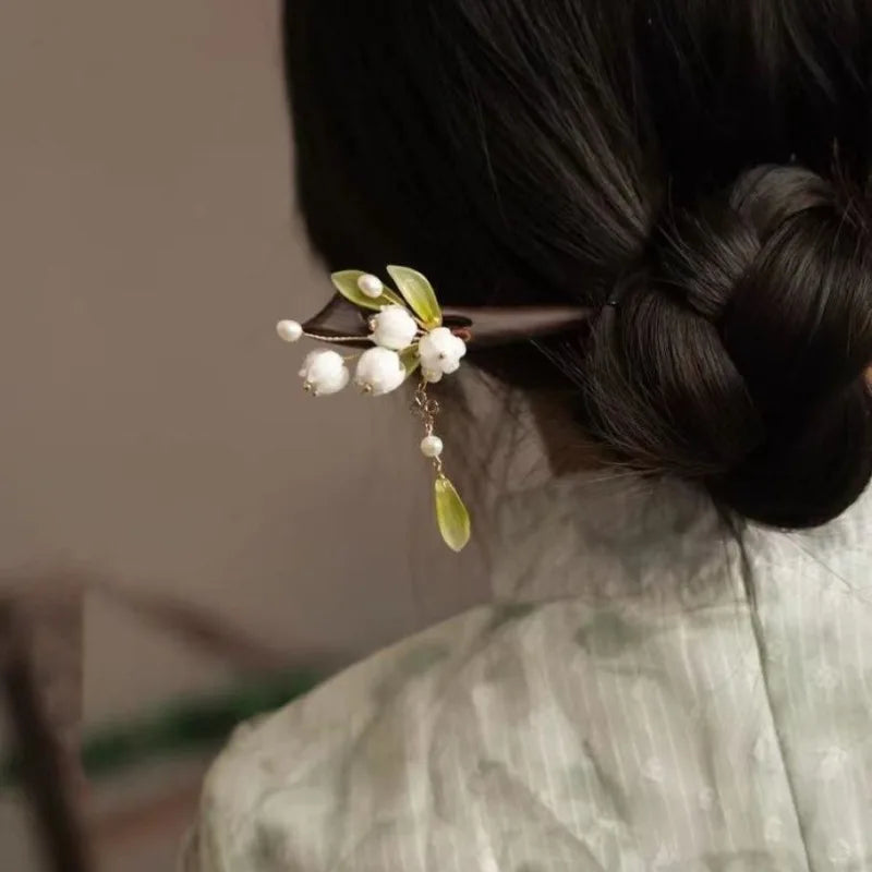 Jade Orchid Wooden Hairpin, image 13, spiritual ring