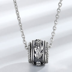 PiXiu Luck Wealth Rotatable Necklace Pendant – detailed silver barrel pendant on chain, wealth amulet jewelry