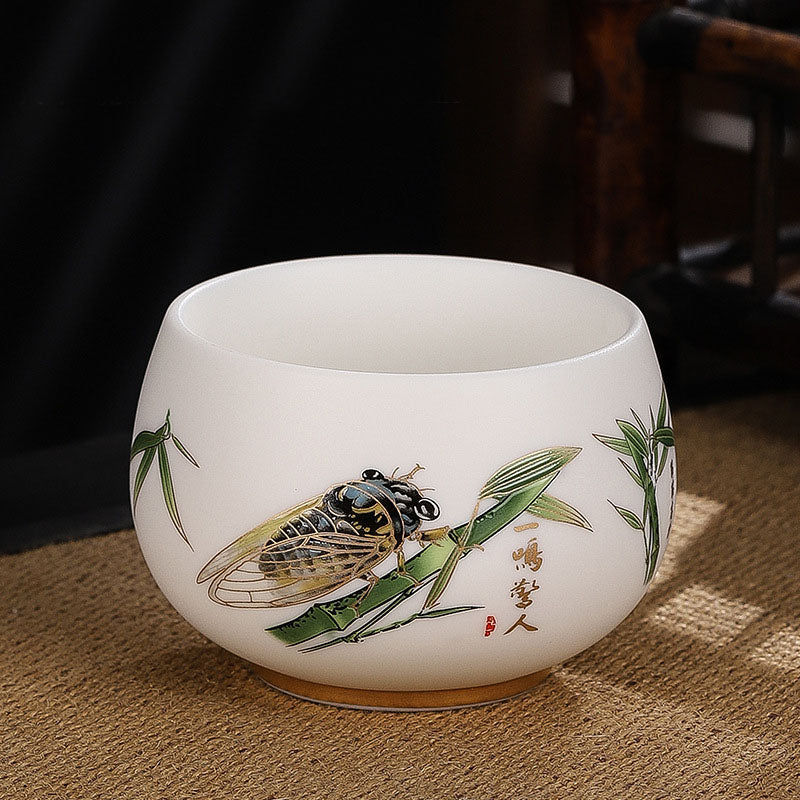 Dragon Cicada Deer Crane Lotus Ceramic Tea Bowl | 185ml