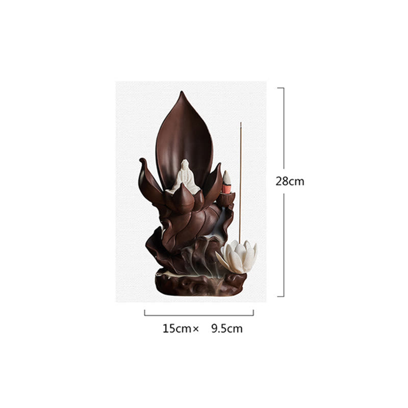 Lotus Buddha Avalokitesvara Purple Clay Incense Burner – multiple angle collage, detailed pottery product shots