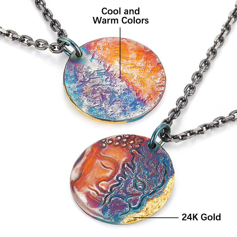 999 Sterling Silver 24K Gold Half Demon Half Buddha Compassion Necklace Pendant – Mannequin chain, necklace length guide