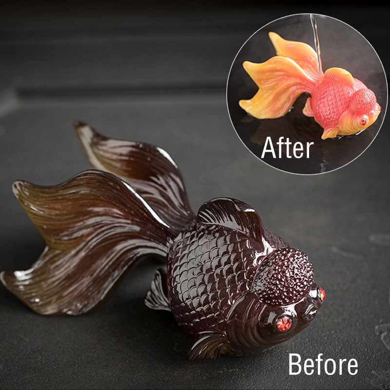 Koi Fish Resin Tea Pet – Color shift under warm light, thermochromic koi figurine