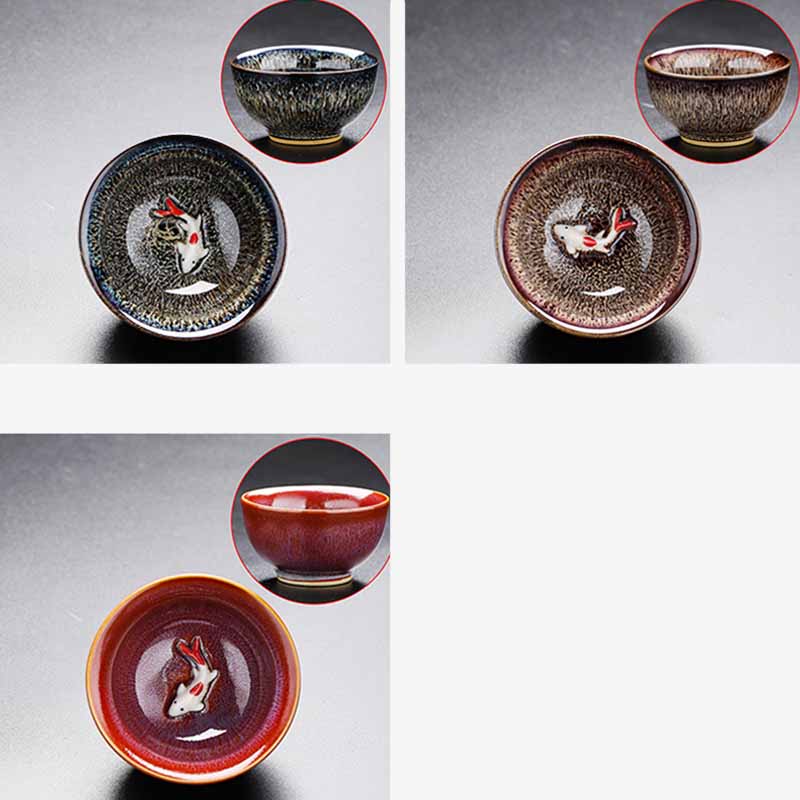 Jianzhan Koi Teacup – golden koi scales shimmering in kiln change glaze, tea cup