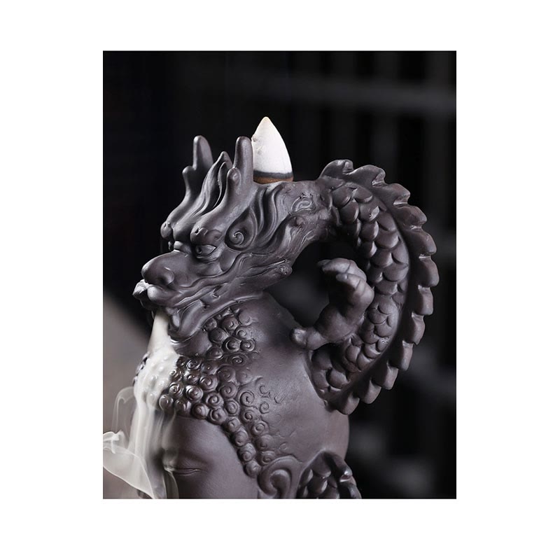 Dragon Buddha Incense Burner - Styled on altar table with candles, Buddhist meditation