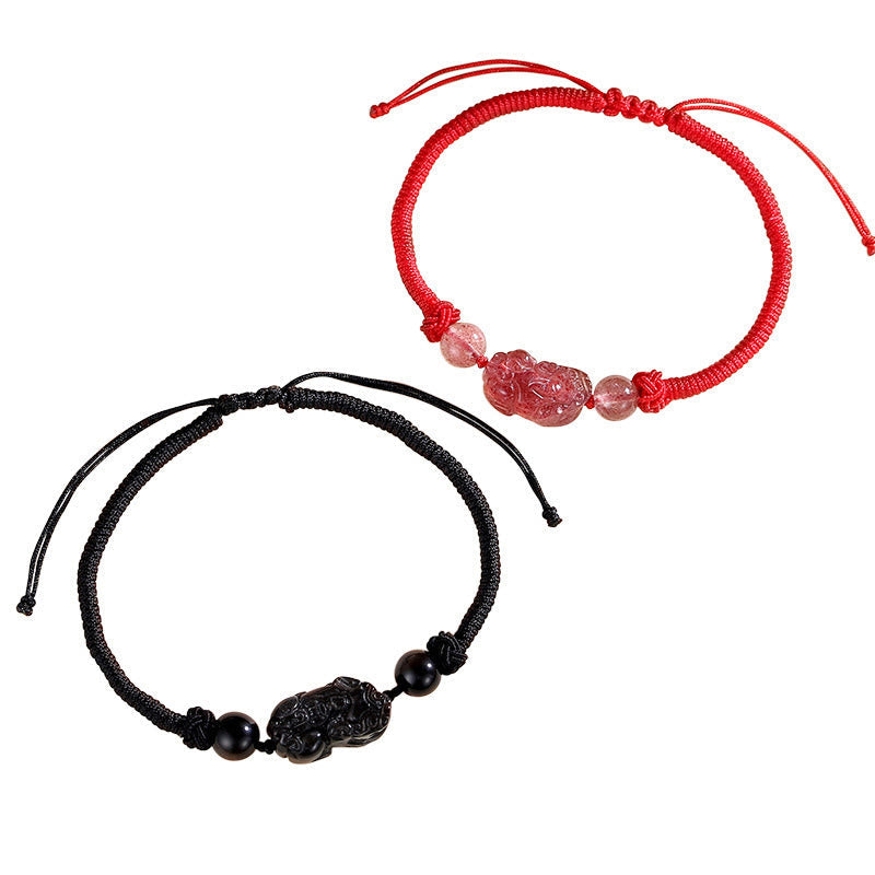 Silver Sheen Obsidian Bracelet – Black red bracelets side by side on white