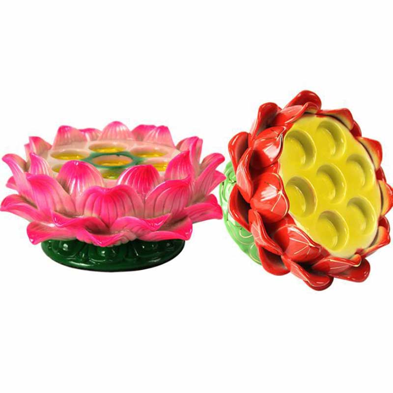 Lotus Candle Holder – Pink lotus 9-slot brush organizer with green base, vanity serenity