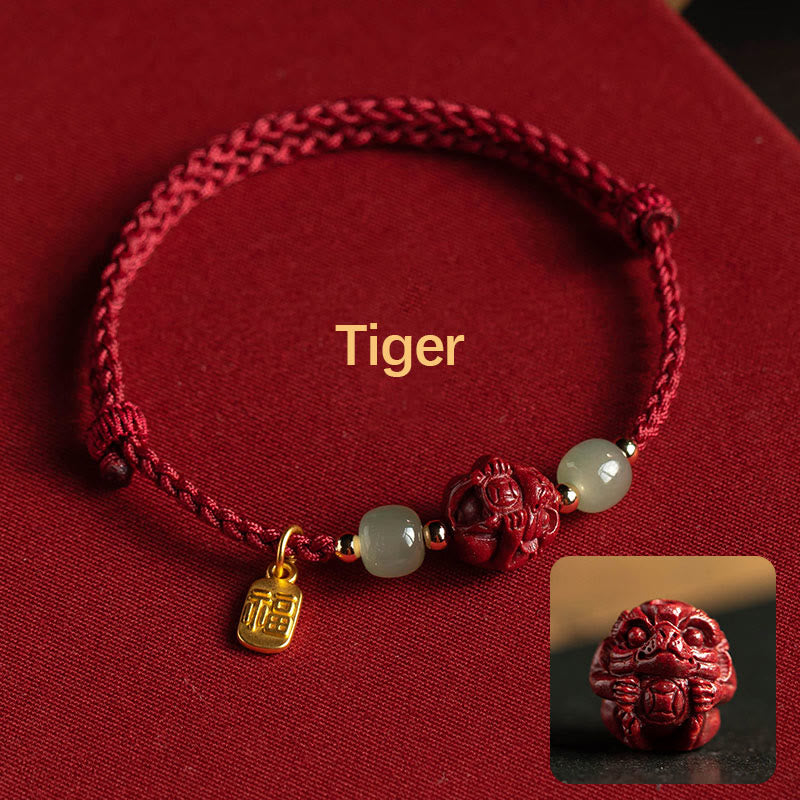 Cinnabar Hetian Jade Chinese Zodiac Bracelet – Tiger(Wrist Circumference 14-18cm), image 3, healing bracelet