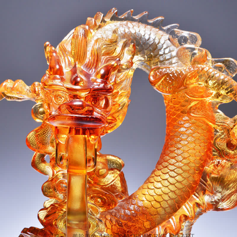 Liuli Crystal Dragon Art - Detailed dragon head close-up showing scales and amber luminosity