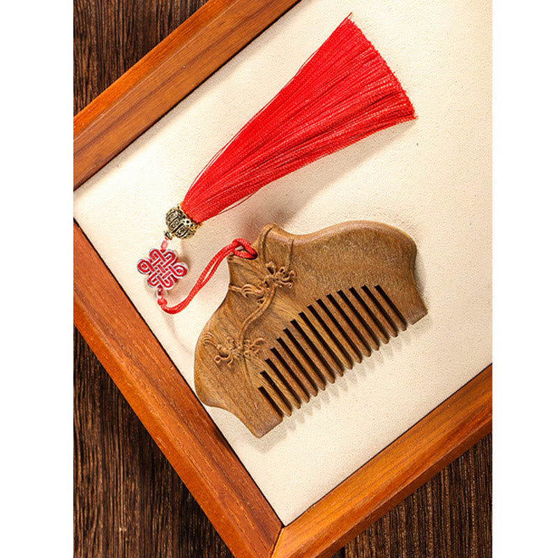 Green Sandalwood Flower Engraved Comb, image 12
