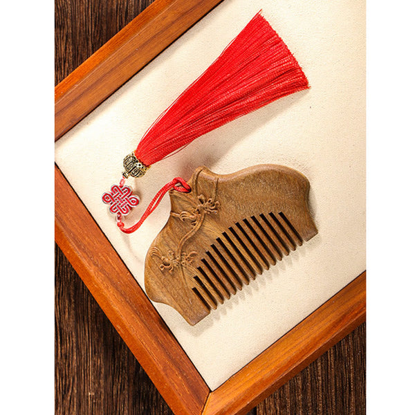 Green Sandalwood Flower Engraved Comb, image 12