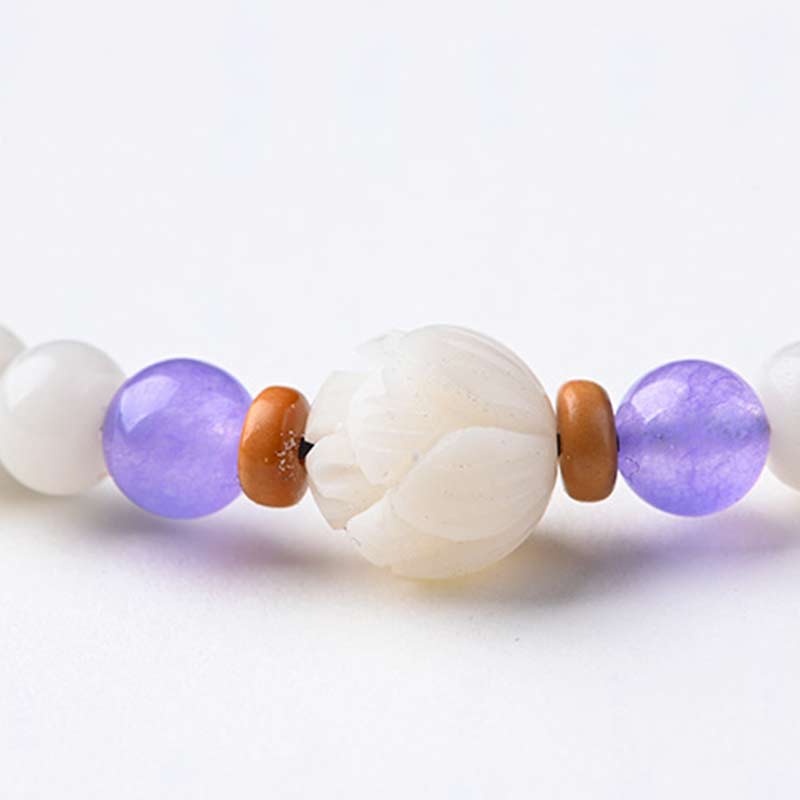 Tibetan White Jade Bodhi Lotus Blessing Bracelet | Enlightenment