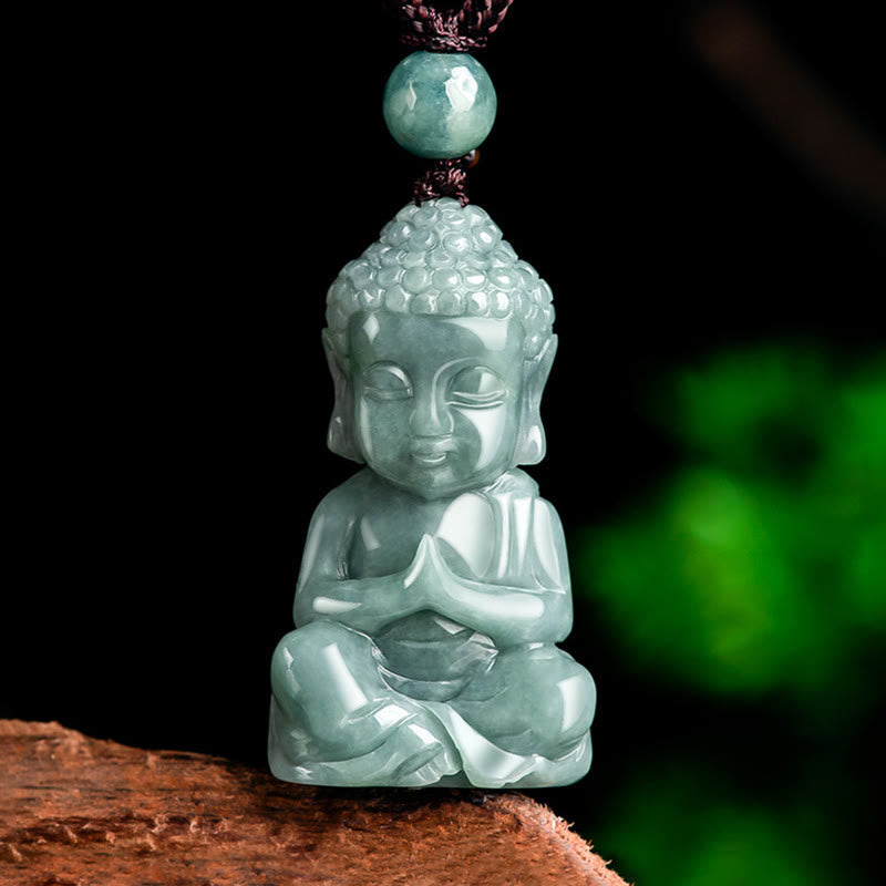 Natural Jade Meditation Buddha Amulet Necklace Serenity Pendant – pure green meditating Buddha, serenity calmness talisman