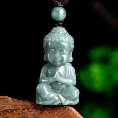 Natural Jade Meditation Buddha Amulet Necklace Serenity Pendant – pure green meditating Buddha, serenity calmness talisman
