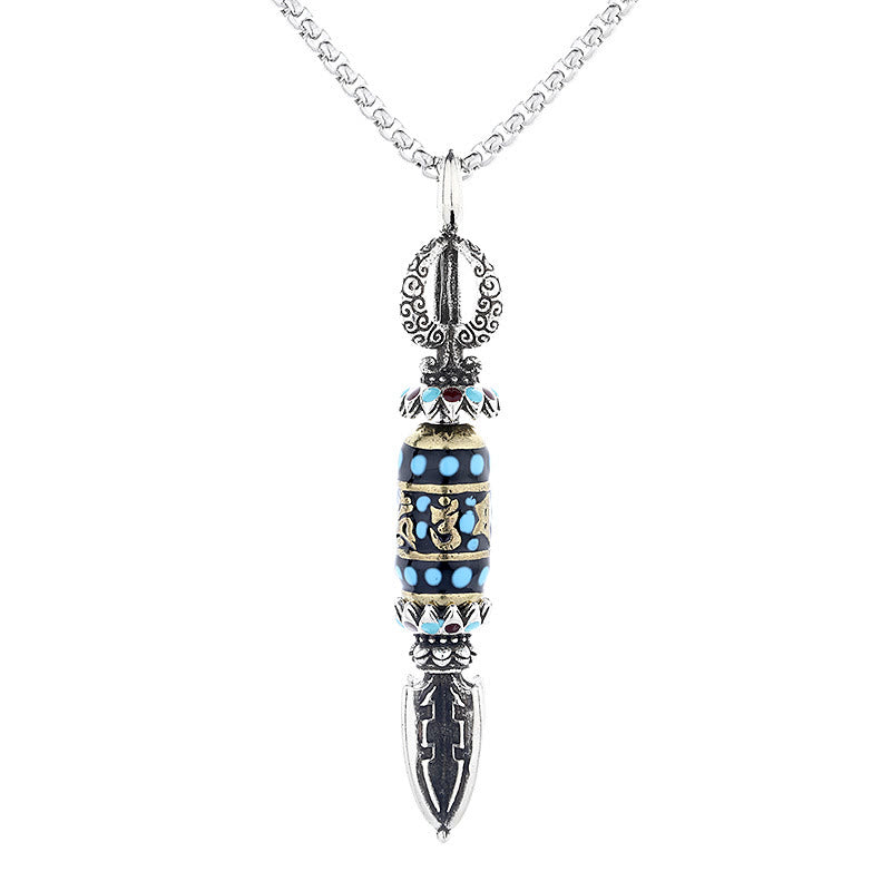 Om Mani Padme Hum Pendant – Clean front view on white, turquoise dots