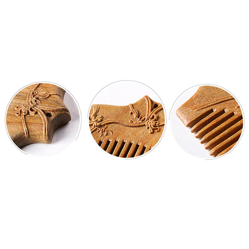 Green Sandalwood Flower Engraved Comb, image 15