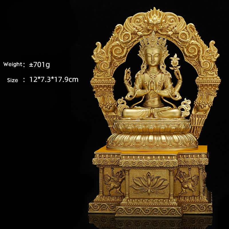 Shakyamuni Amitabha Medicine Buddha Copper Statue Decor – back view ushnisha detail, full craftsmanship
