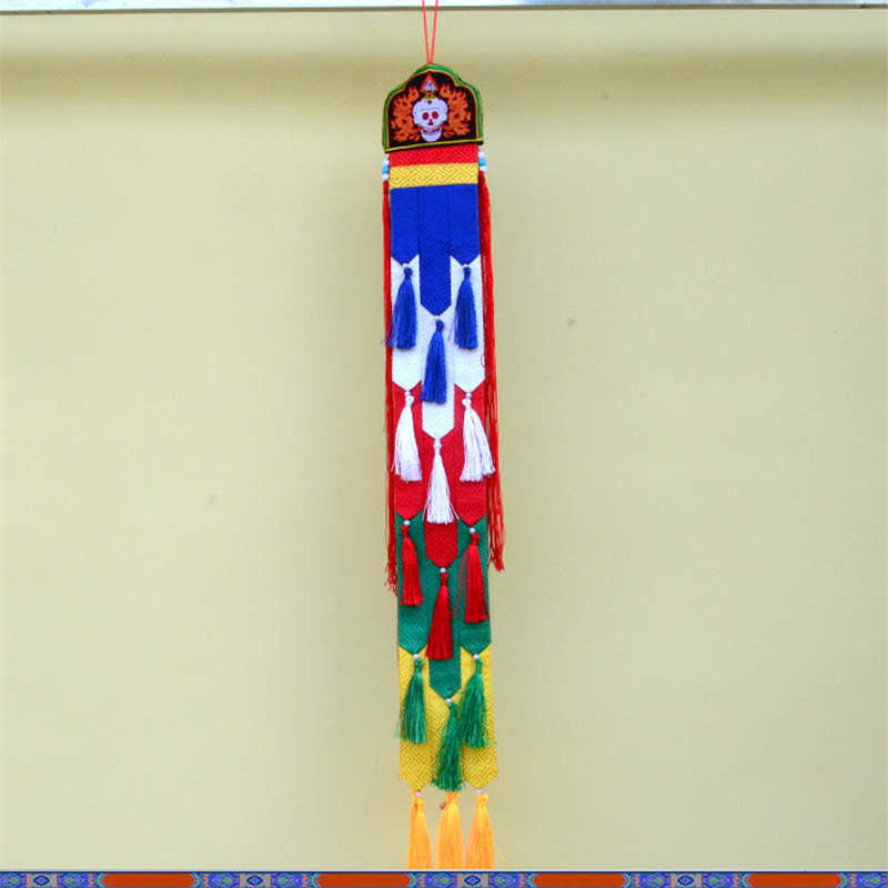 Lotus Auspicious Wall Art – 70cm victory banner with embroidered skull and brocade, Altar piece