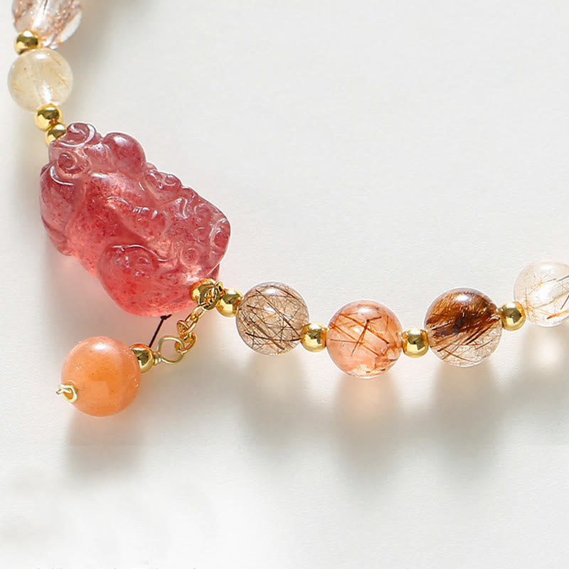Rutilated Quartz Strawberry Quartz PiXiu Bracelet, image 5, healing bracelet