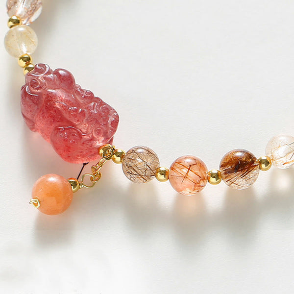 Rutilated Quartz Strawberry Quartz PiXiu Bracelet, image 5, healing bracelet