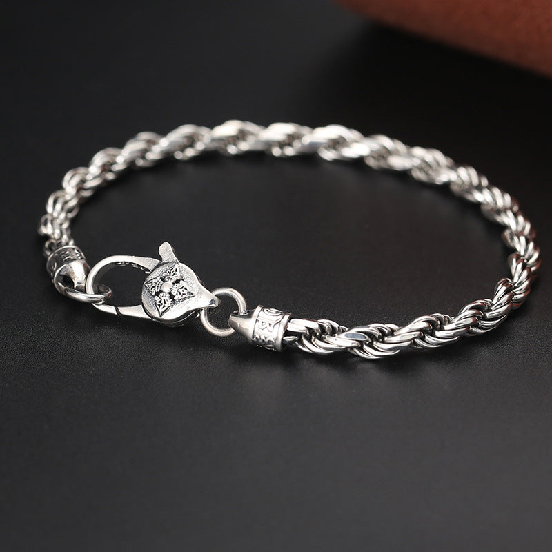 Silver Rope Chain Bracelet – twisted wheat chain with crystal clasp on dark surface, sterling silver bracelet Hauptbild