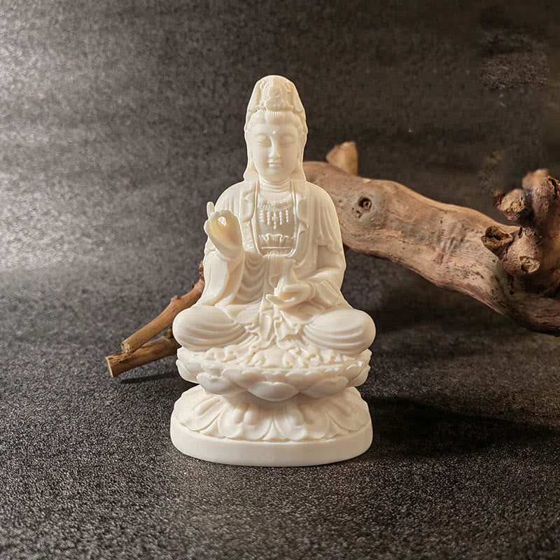 Mini Ivory Fruit Buddha Lotus Serenity Desk Decoration – Miniature ivory-fruit monk in contemplation, calm desktop ornament