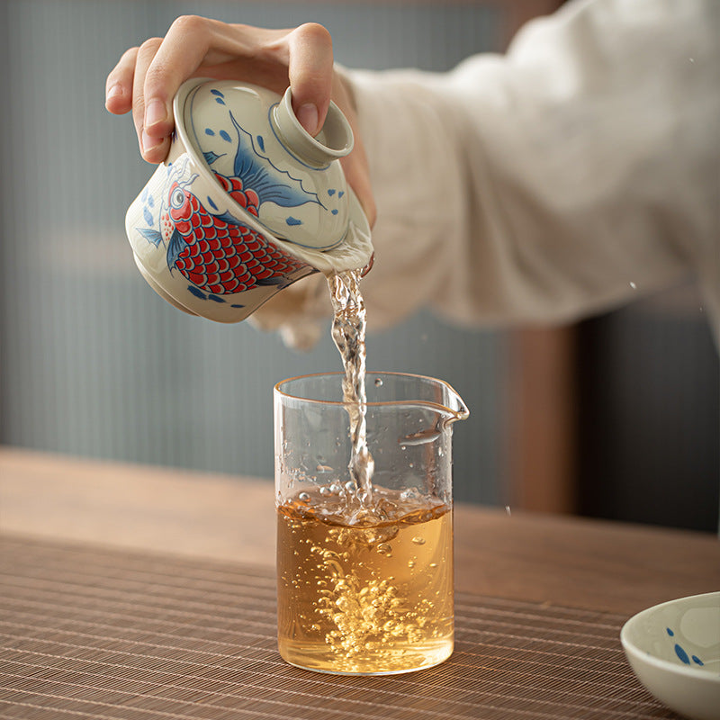 Koi Fish Sancai Gaiwan – saucer detail with sancai glaze, ceramic tea ware
