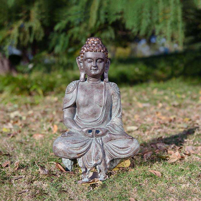 Yellow Jambhala Copper Buddha Statue – beside citrine crystal cluster, amplified wealth energy