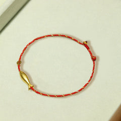 14K Gold Plated Koi Braided Bracelet – gold koi fish charm with tail fin detail, red and gold braided cord bracelet