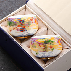 Taza de Té de Cerámica Nubes Ondas Fénix Dragón | Juego de Tazas de Té Kung Fu