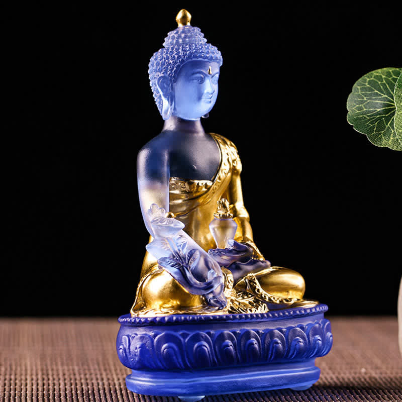 Medicine Buddha Liuli Crystal Statue Handmade Home Office Decoration – clear crystal inner glow liuli, luminous sacred sculpt