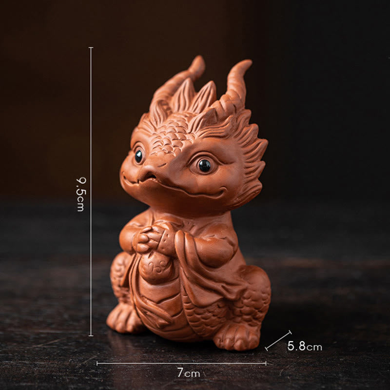 Luck Dragon Purple Clay Tea Pet - dragon holding pearl, 9.5cm, wealth charm