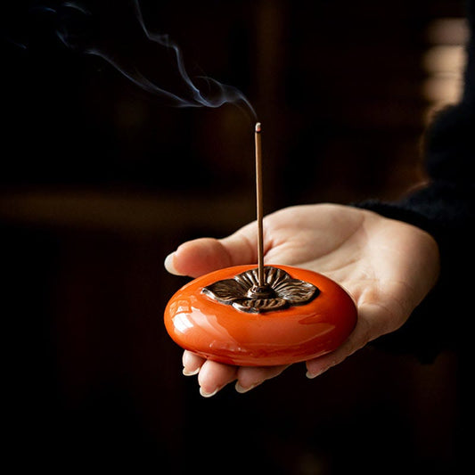 Persimmon Ceramic Incense Burner | Meditation Healing & Zen Decor