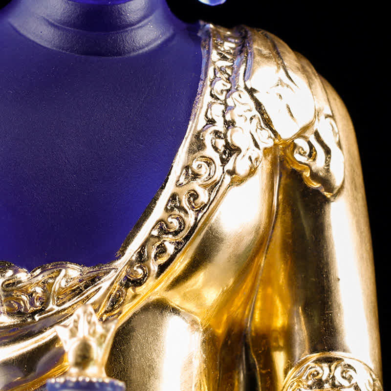 Medicine Buddha Liuli Crystal Statue Handmade Home Office Decoration – engraved sutra base liuli, blessed protection statue