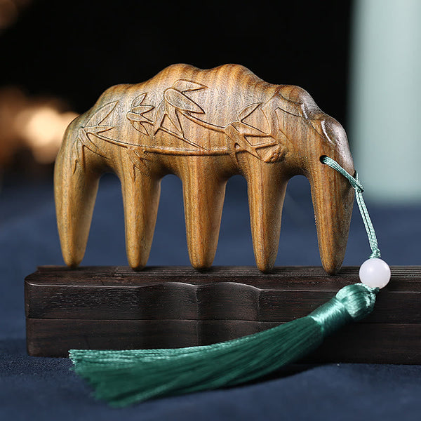 Green Sandalwood Koi & Lotus Tassel Comb, image 14