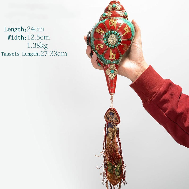 Turquoise Shankha Conch – floating on mirror surface with turquoise reflection, elegant product display