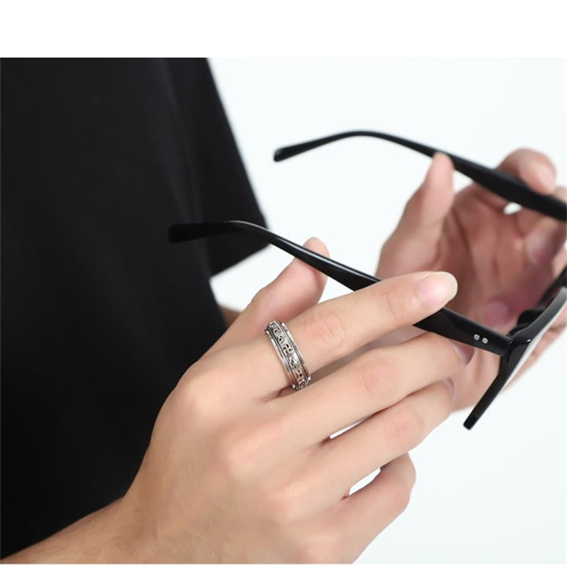 Tibetan PiXiu Ring – On hand adjusting glasses, om mani padme hum jewelry