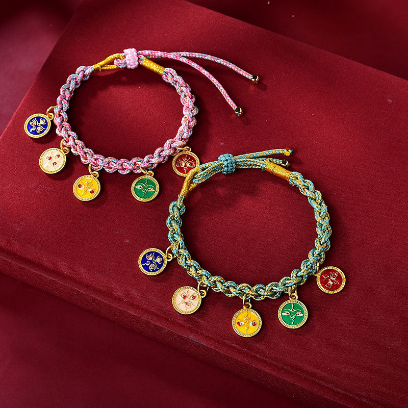 Tibetan Five God of Wealth Rope Bracelet – Cyan(Wrist Circumference 14-19cm), angled view, healing bracelet
