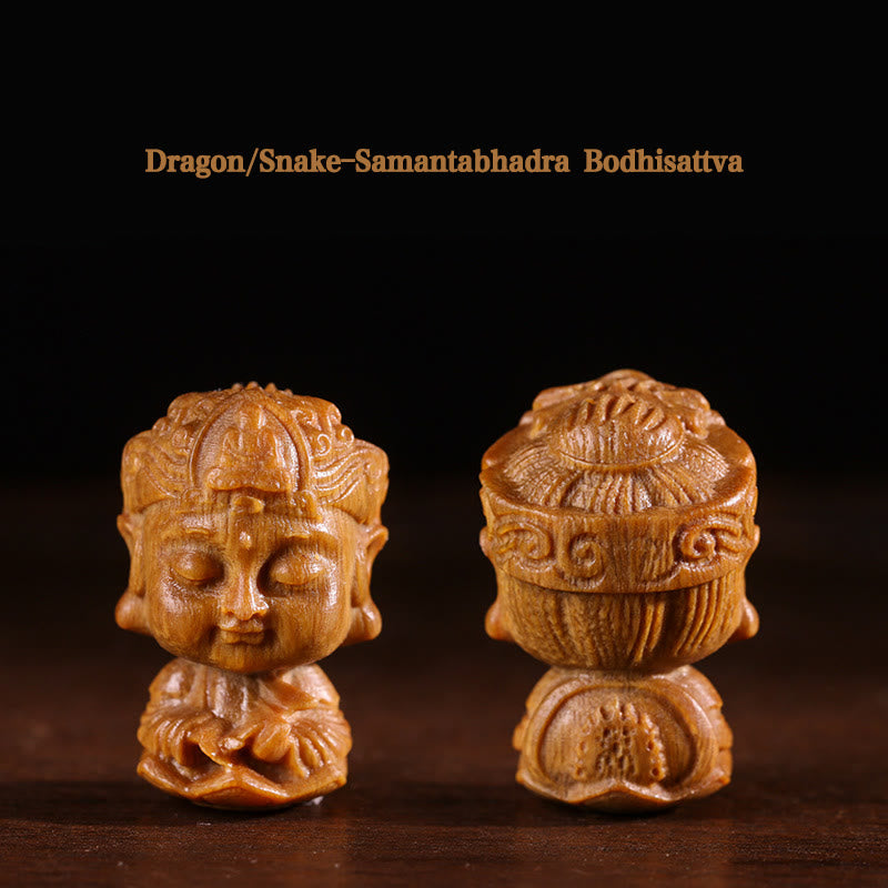 Chinese Zodiac Green Sandalwood Buddha – Dragon Snake Samantabhadra front and back, Majestic