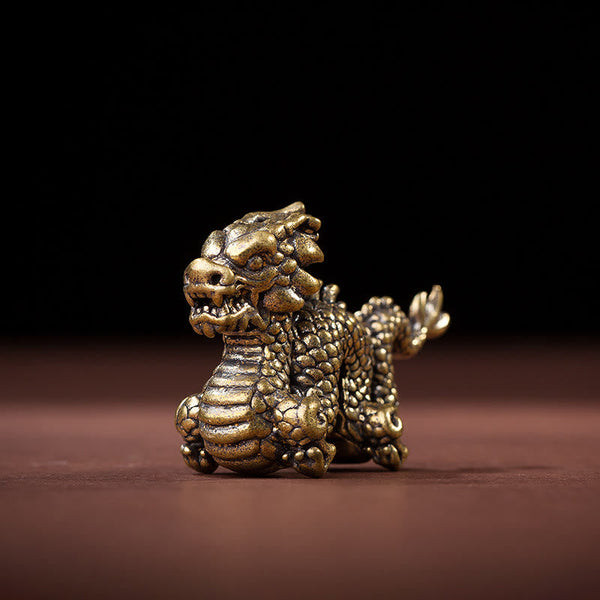 Auspicious Brass Dragon Decoration - Guardian beast figurine on wooden surface, bold protection symbolism