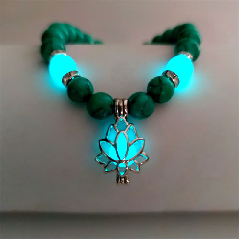 Pulsera de protección de loto con turquesa tibetana luminiscente