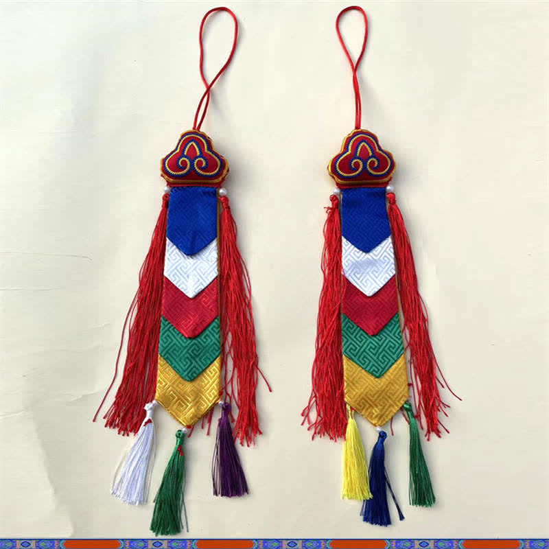 Lotus Auspicious Wall Art – Pair of ruyi cloud ornaments with colorful tassels, Auspicious gift