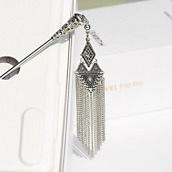 Geometric variant diamond pendant with chain tassels on white