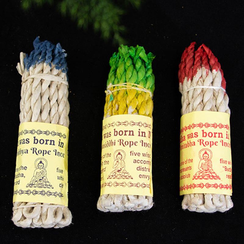 Nepal Rope Incense - three color bundles with green foliage, harmonizing
