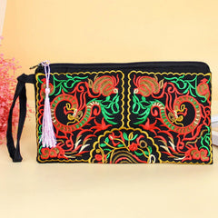 Dragon Butterfly Embroidery Wallet - Phoenix embroidery clutch with lavender tassel, Handcrafted