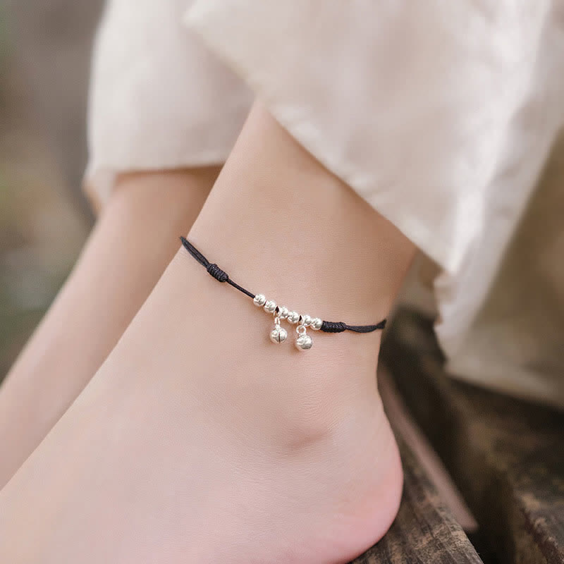 925 Sterling Silver Red String Bell Charm Anklet, image 14