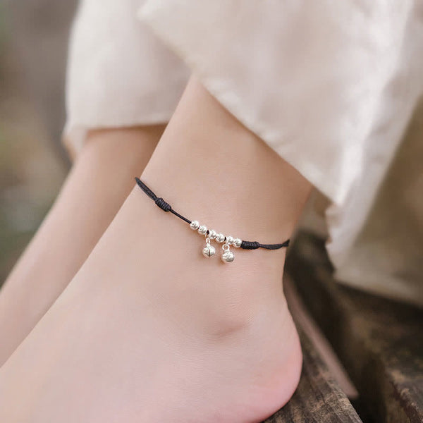 925 Sterling Silver Red String Bell Charm Anklet, image 14