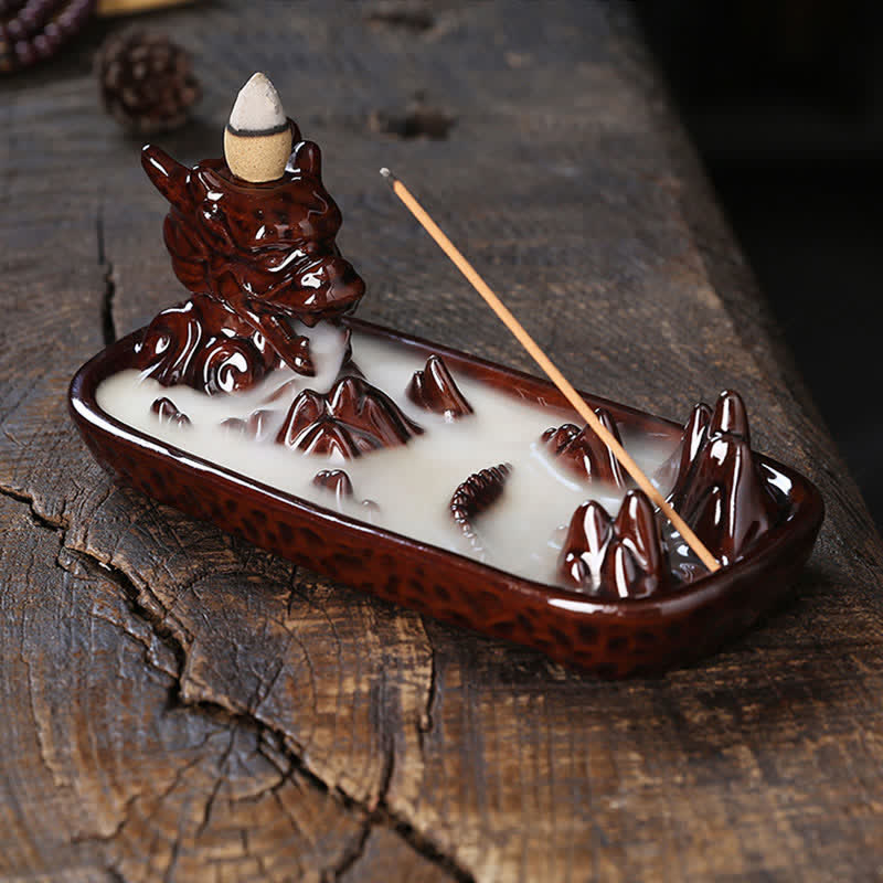 Burgundy Dragon Burner - glossy glaze dotted texture smoke, rich, bold, feng shui